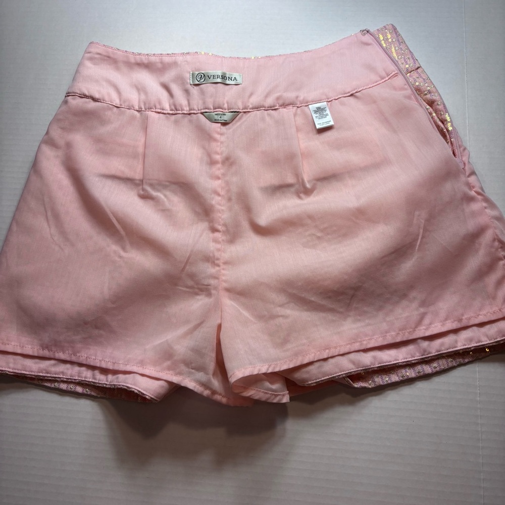 Sequins Embroidered Shorts Pink 3” inseam Pleated Pockets Women’s size 4 NWOT - Picture 12 of 14